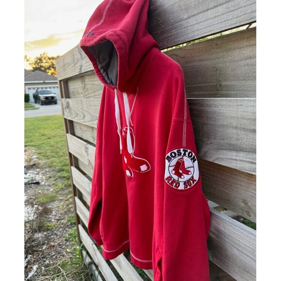 Boston Red Sox Majestic Vintage Fuzzy Patch logo red hoodie Sweatshirt Large - Picture 6 of 10